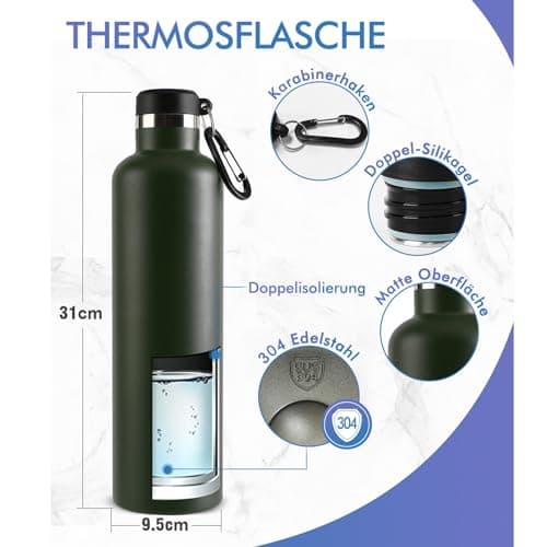 Gourde Isotherme FEIJIAN 750ml/1L - Bouteille Inox Bouche Standard pour Sportifs - Sans BPA et Cadeau Idéal