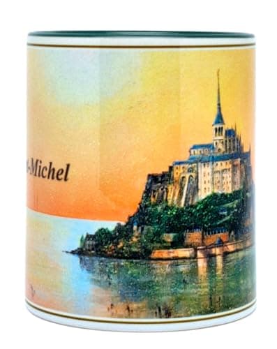 DESSAPT Arts - Mug de Mont Saint-Michel 325 ml en Céramique - Tasse-Cadeau Unique avec Paysages Magnifiques - Blanc et V
