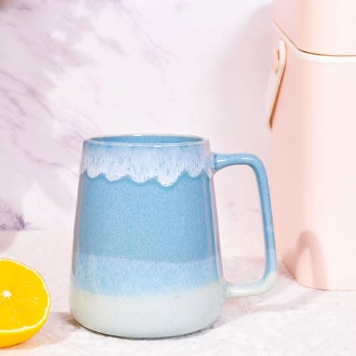 Céahrow Grande tasse à café en céramique bleu clair, résistante au lave-vaisselle et au micro-onde, idéale pour bureau e