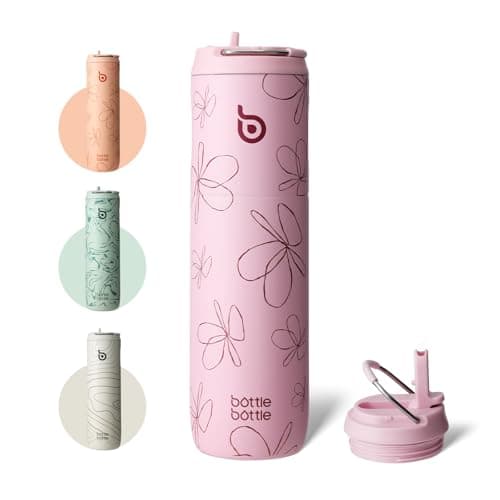 Bouteille d'eau isotherme en acier inoxydable pour sport et voyage - Rose clair, 710 ml,anti-fuite, sans BPA — Flower Frenzy