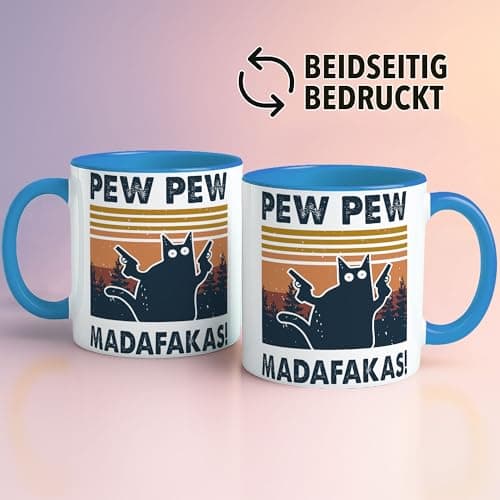 OM3 Pew Pew Madafakas - Tasse à café en céramique - Bleu clair - 325 ml - Imprimé des deux côtés