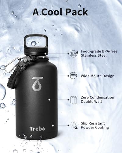 Grand 1800 ml Thermos en acier inoxydable triple paroi, bouteille isotherme pour sport 24h chaud/48h froid, 3 couvercles