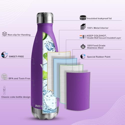 Gourde Vikaster 500ml isotherme sans BPA inox pour adulte, sport et gym