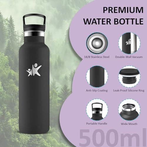 Gourde Inox Isotherme 500ml Anti Fuite 24h Froid & 12h Chaud pour École et Bureau