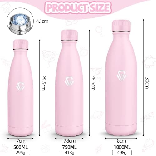 Gourde 500 ml Sans BPA pour École et Voyage - Isolation Isotherme Double Paroi - Acier Inoxydable 304 Rose - Isothermie
