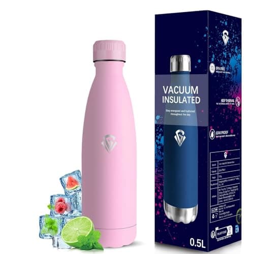 Gourde Grsta Isotherme 500ml Rose - 24h Froid & 12h Chaud, Anti-Fuite, Inox Sans BPA, Facile à Transporter, Bouteille d'