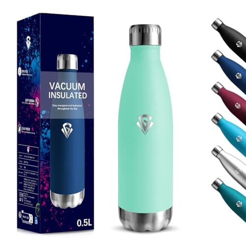 Gourde Isolante 500ml Sans BPA - Acier Inoxydable 18/8, Bouteille Insulated pour Voyage, École et Randonnée - Double Par — Bleu-vert-500 Ml