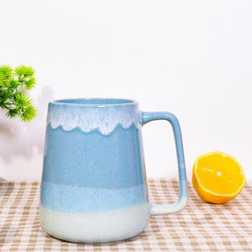 Céahrow Grande tasse à café en céramique bleu clair, résistante au lave-vaisselle et au micro-onde, idéale pour bureau e