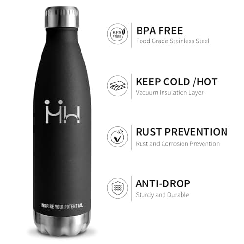 Gourde Isotherme 500ml Sans BPA, 24h Froid & 12h Chaud, Anti-Fuite pour Camping, Randonnée et Running