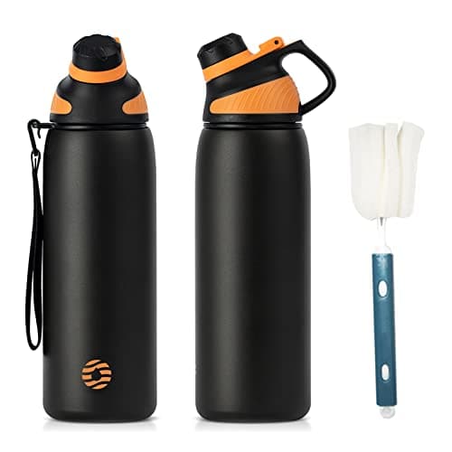 Bouteille Isotherme FJBottle Gourde 1L en Inox - Idéale pour Adultes au Sport, Gym et Voyage - Étanche sans BPA, Cover M — Noir