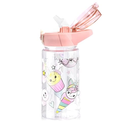Flintronic Gourde Isotherme Enfant Sans BPA Tritan, Bouteille Anti-fuite Réutilisable 500ML pour Ecole Maternelle avec P — Rose-500ml