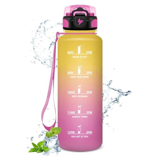 Gourde Enfant 500ml, Marqueur de Temps, Bouteille d'Eau pour Enfant et Sportifs, l'école et le Bureau  
Gourde Enfant 50 — 50oz-1500ml | Paille | Jaune + Rose