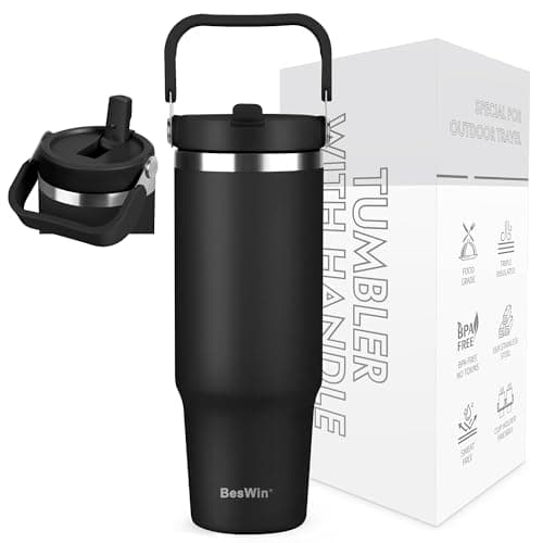 BesWin Gourde isotherme en acier inoxydable – Idéale pour sportifs – Isolation sous vide double paroi Bleu(Clair et prof — Noir