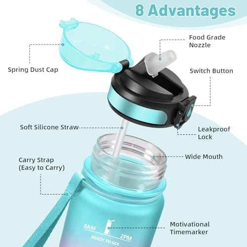 HoneyHolly Gourde 500ml sans BPA, Bouteille Étanche avec Marqueur de Temps, Bouteille Motivative pour Gym, École et Spor