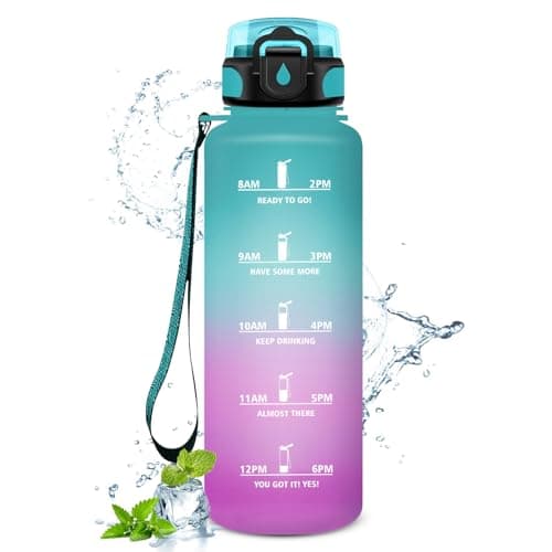 Gourde Sport 500ml pour Enfant et Adulte | Étanche | Motivante | Idéale pour Randonnée, Sport et Yoga | Bouteille Reutil — 50oz-1500ml | Paille | Vert + Rose Clair-1