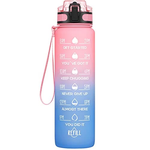 HydroPal Gourde Filtrante 1 Litre, Bouteille d'Eau sans BPA pour Adultes - Motivation & Marqueur de Temps pour Sport, Gy — Poudre Légère et Bleu Ciel