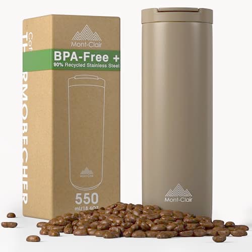 Mont-Clair Tasse Café Écologique 550ml - Mug Isotherme 12h - 100% Étanche en Acier Inoxydable Recyclé