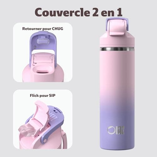 OISIZ Gourde Isotherme 720ml/24oz 2 en 1 avec couvercle à paille, Verrouillage de sécurité en un clic, 100% étanche cons