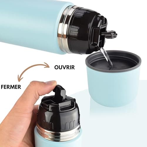 Thermo Double Paroi Milu Bouteille isotherme en acier inoxydable - 500ml, Sans BPA, Transport Café, Thé, Eau (Bleu bébé)