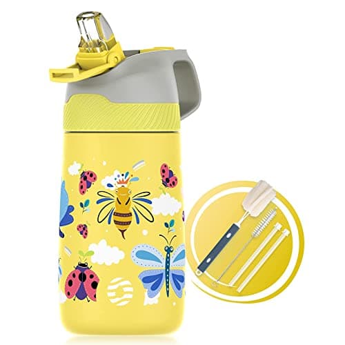 Bouteille Isotherme FJBottle Gourde Enfant 350ML/400ML, Étanche sans BPA pour Ecole et Sport, Bouteille Réutilisable Ant — Insecte Jaune