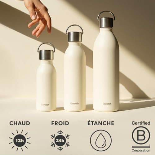 Qwetch Bouteille Isotherme Inox 600ml Active - Compacte et Sans BPA - Idéale pour Sport et Voyage