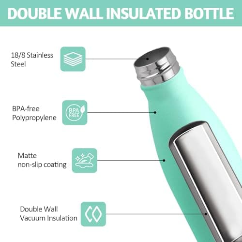 Motswedi Gourde Isotherme 24h Froid & 12h Chaud, Réutilisable, Bleu Vert pour Sport et Gym
Motswedi Gourde Inox sans BPA
