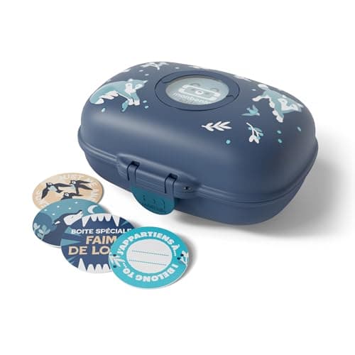 Monbento - Boite à Gouter Enfant Sans BPA | Boite à Gouter Fille avec Motif Fleurs | Idéale pour Ecole, Pique-nique et V — Bleu Wolf
