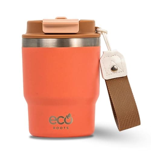 Evergreen ECOROOTS - Tasse Café Isotherme | Couvercle Antifuite | Acier Inoxydable | Sans BPA | Thermo Café Voyage | Tas — Corail Tropic