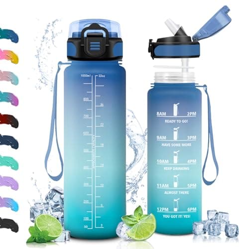 Vikaster Gourdes Sport Étanche & Réutilisable, Convient pour la Gym, Bouteille Ouvrir en Un Clic — Bleu royal & turquoise