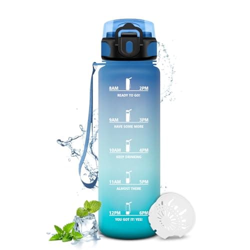 Gourde KollyKolla Enfant 500ml Étanche Réutilisable pour Maternelle École Sport Campings avec Marqueur de Temps Filtre S — 17oz-500ml | Bleu + Vert