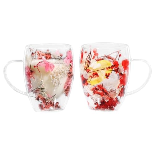 LeKuni Lot de 2 Tasses Double Paroi Rose & Rouge, Pour Cappuccino et Expresso, 350ml Verre Double Paroi, Thé Transparent