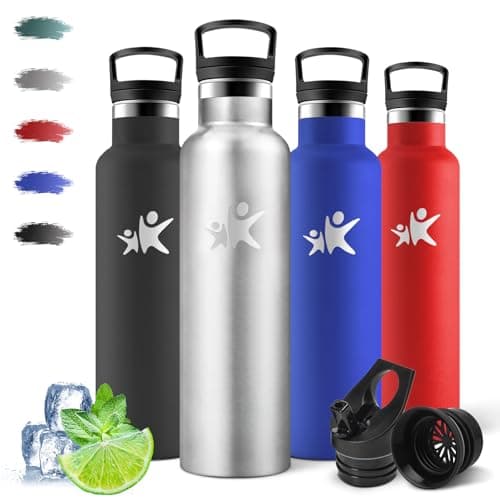 Motswedi Gourde Isotherme 1l, Réutilisable sans BPA, Thermos pour Randonnée, Bureau & Outdoor, 18/8 Acier Inoxydable, Ve — Gris Métallisé -750ml