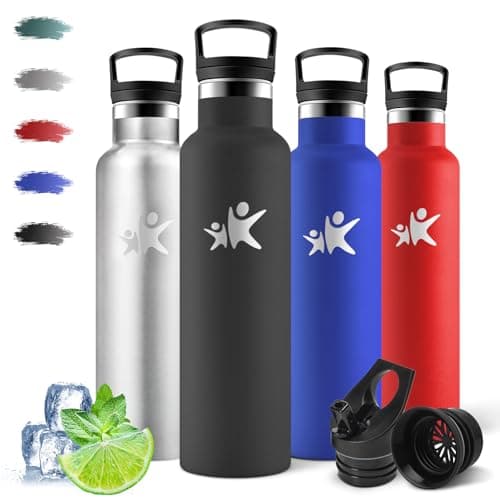 Motswedi Gourde Isotherme 1l, Réutilisable sans BPA, Thermos pour Randonnée, Bureau & Outdoor, 18/8 Acier Inoxydable, Ve — Noir -750ml