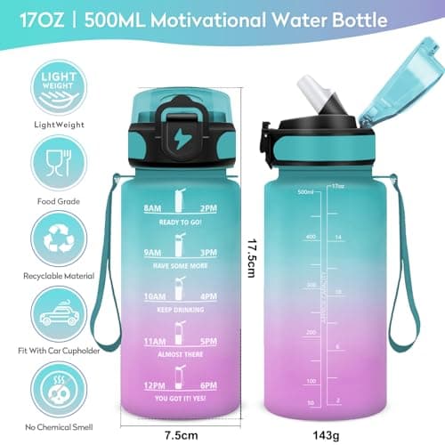 Gourde Enfant 500ml, Marqueur de Temps, Bouteille d'Eau pour Enfant et Sportifs, l'école et le Bureau  
Gourde Enfant 50