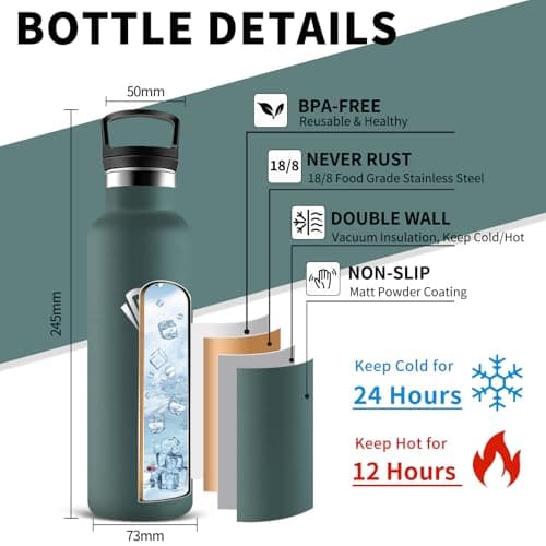 Gourde Isotherme Inox 500ml Anti Fuite pour École et Voyageavec Double Isolation 24h Froid & 12h Chaud