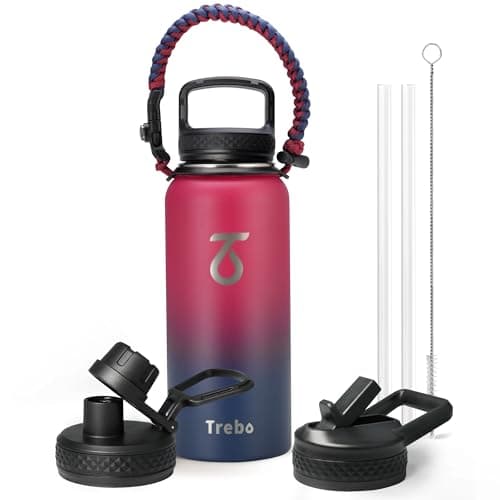 Grand 1800 ml Thermos en acier inoxydable triple paroi, bouteille isotherme pour sport 24h chaud/48h froid, 3 couvercles — Rouge Rubis