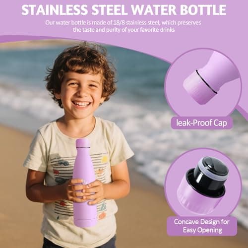 Motswedi Gourde Isotherme Violet Clair, Réutilisable 500ml, pour Enfant et Adulte, Randonnée & Sport 24h Froid 12h Chaud