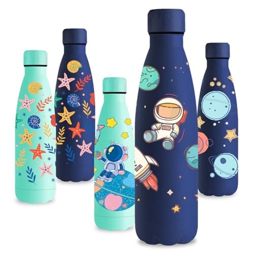 Vikastar Gourde Isotherme 500ml Sans BPA, Gourde Inox Anti-Fuites pour Enfants et Adultes, Sport, École, Gym – Bouteille — Bleu Foncé-astronaute