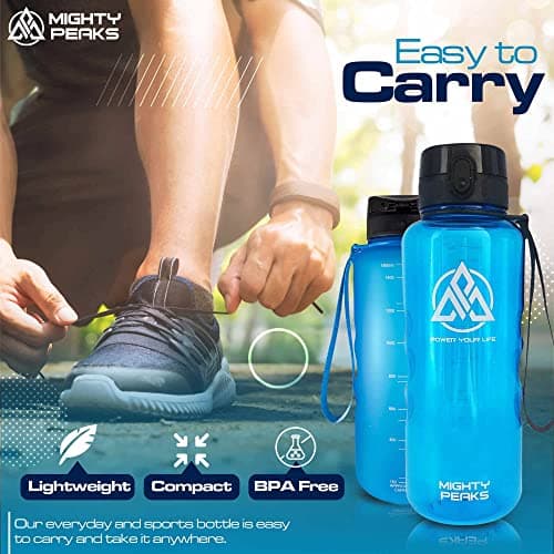 MIGHTY PEAKS Gourde de sport 2 l sans BPA - Anti-fuite - Pour le fitness - Infuseur à fruits - Bouteille d'eau - 2 L - B