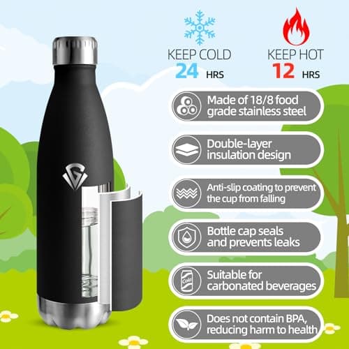 Gourde Isolante 500ml Sans BPA - Acier Inoxydable 18/8, Bouteille Insulated pour Voyage, École et Randonnée - Double Par