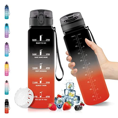Vikaster Gourde Sport Mat Rose Clair - 500 ML Bouteille d'Eau Sans BPA Étanche & Réutilisable avec Filtre & Marqueur de — Noir Rouge