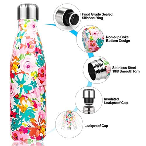 Gourde Inoxydable Isotherme Réutilisable 500ml Fleurs Rouge