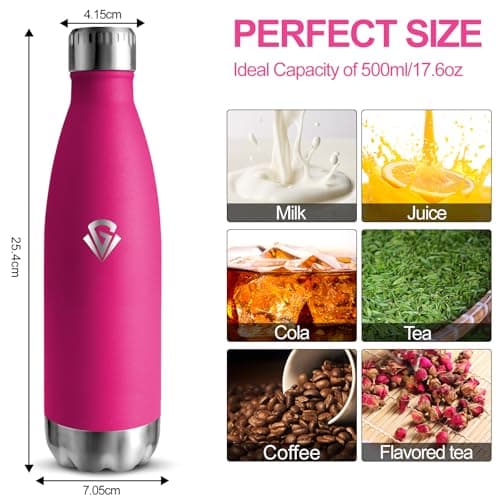Grsta Gourde Isotherme - Gourde Enfant BPA-Free Anti-Fuite, 500ml pour École Campagne Voyage, 24h Froid & 12h Chaud, Ros
