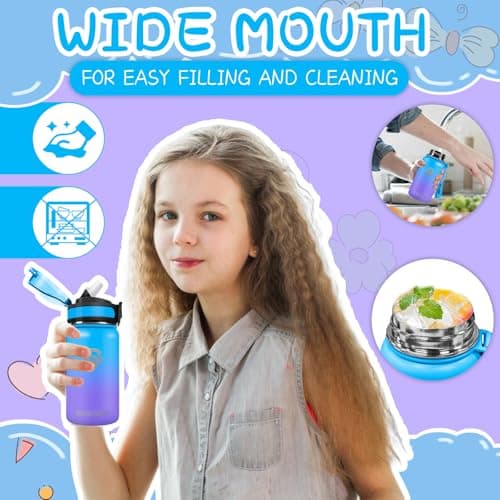 Grsta Gourde Isotherme Enfant, 500ml Double Paroi Anti-Fuite, BPA-Free, Idéal Pour École, Bureau, Outdoor, Réutilisable