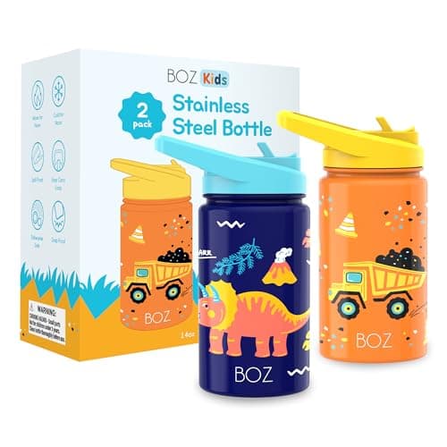 Gourde Isotherme Enfant Anti-fuite (8 oz) sans BPA, Bouteille Boisson Chaude/Froide Double Paroi Inox 414ML, 24h Isolati — Construction / Dinosaure