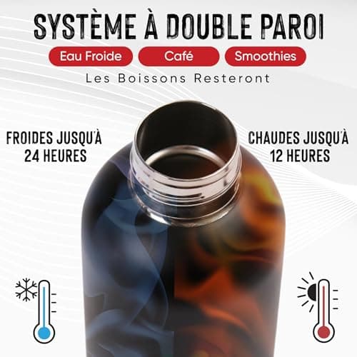 Otto Koning Gourde isotherme 500ml sans BPA Bouteille d'eau étanche gardant les boissons froides 24h et chaudes 12h