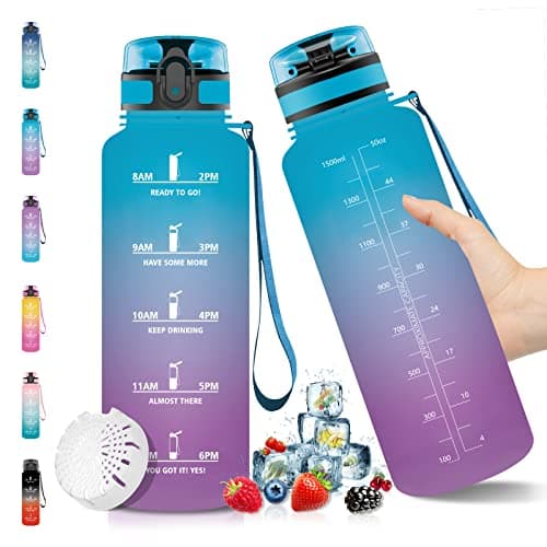 Vikaster Gourde Sport Mat Rose Clair - 500 ML Bouteille d'Eau Sans BPA Étanche & Réutilisable avec Filtre & Marqueur de — Bleu & Violet-1.5l
