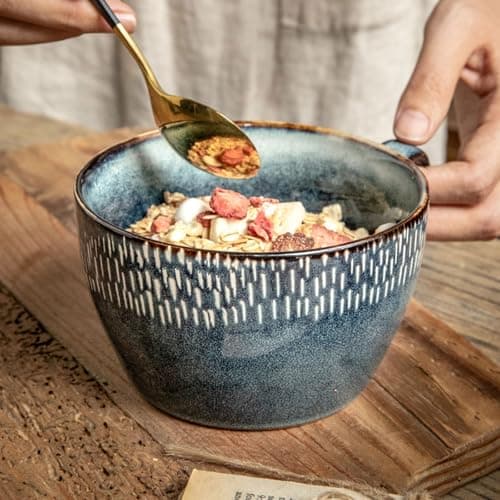 Grand bol à soupe avec poignée | Capacité de 600 ml | Idéal pour le petit-déjeuner | Convient aux desserts au lait | Oeu