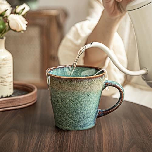 TELANKS grande tasse à café en céramique de 400 ml pour café, lait et thé (vert clair)