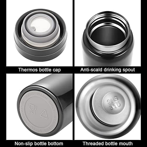 Petite Gourde Isotherme Noir - Garde 12H Chaud & 6H Froid, Thermos Isolée pour Boissons Chaudes et Froides, Idéale Pour